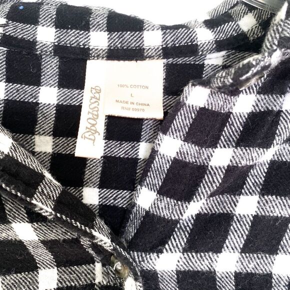 Passport Black White Plaid Soft Knit Button Down Flannel Shirt Size Large - Picture 3 of 7